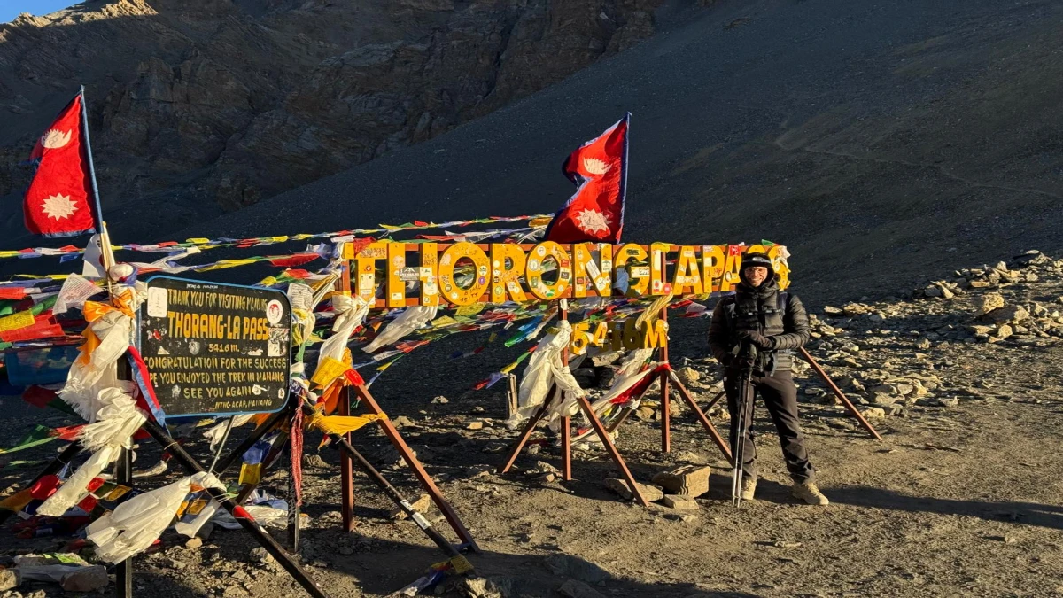 Thorong La Pass at 5,416m, the highest point of the Annapurna Circuit section