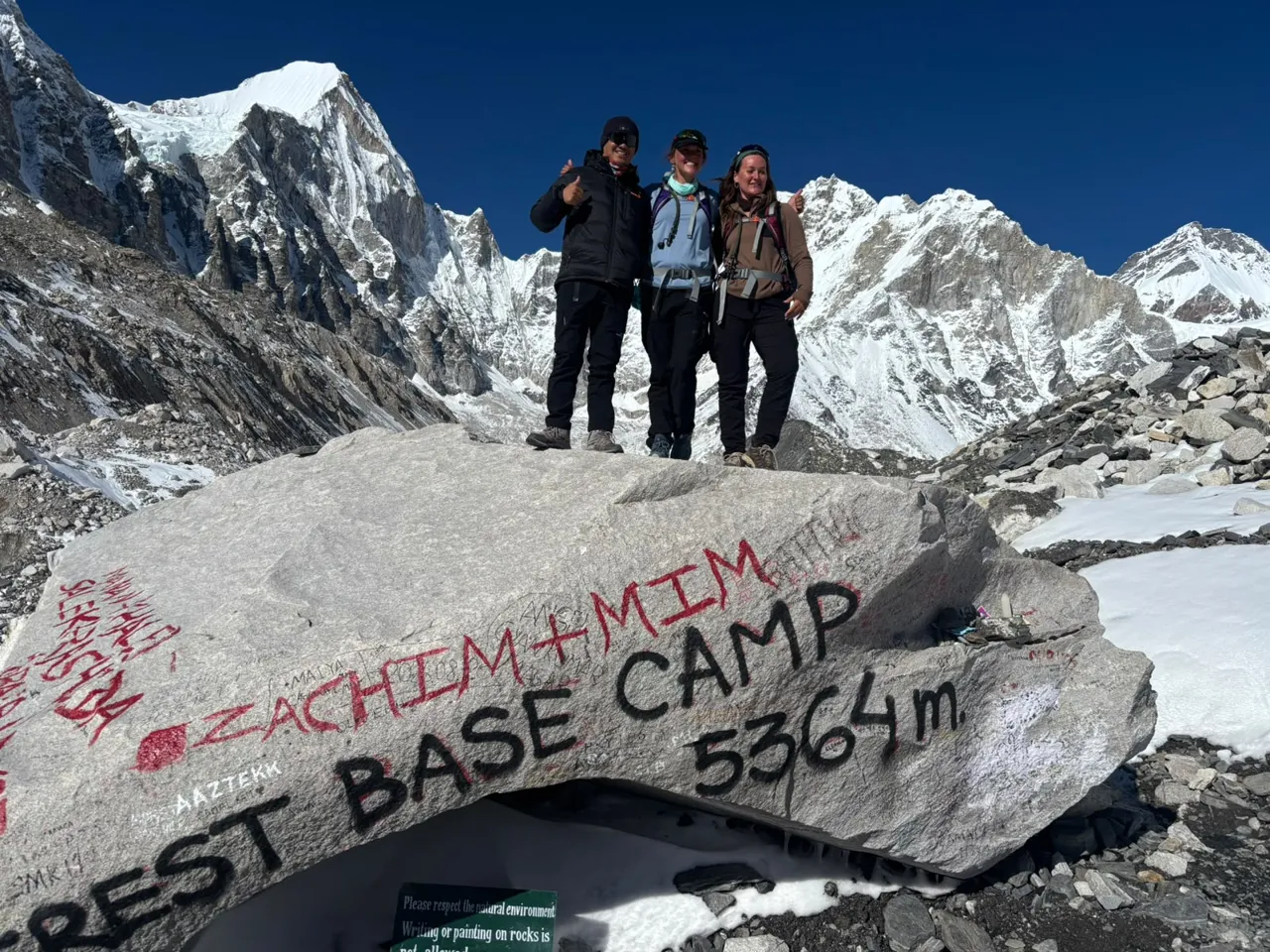 Trekking Guide Team Adventure guide with trekkers on the Everest Base Camp rock at 5,364m