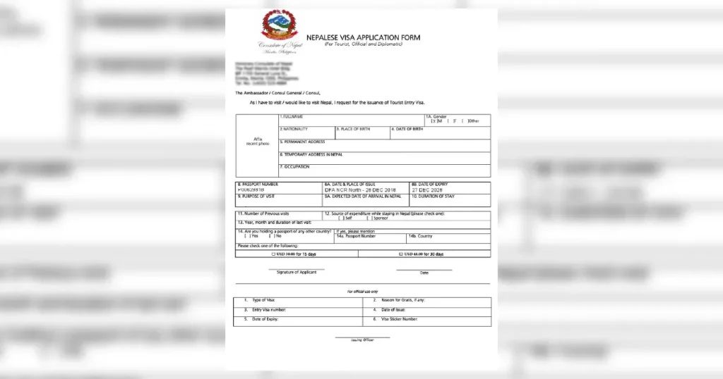Nepal Visa 2026 Form