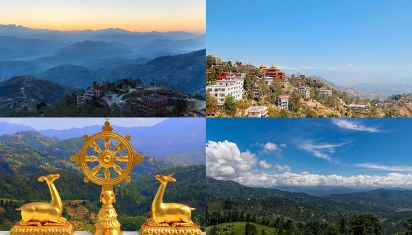 A photo grid with four sections with the photos of Nagarkot, Namobuddha, Dhulikhel