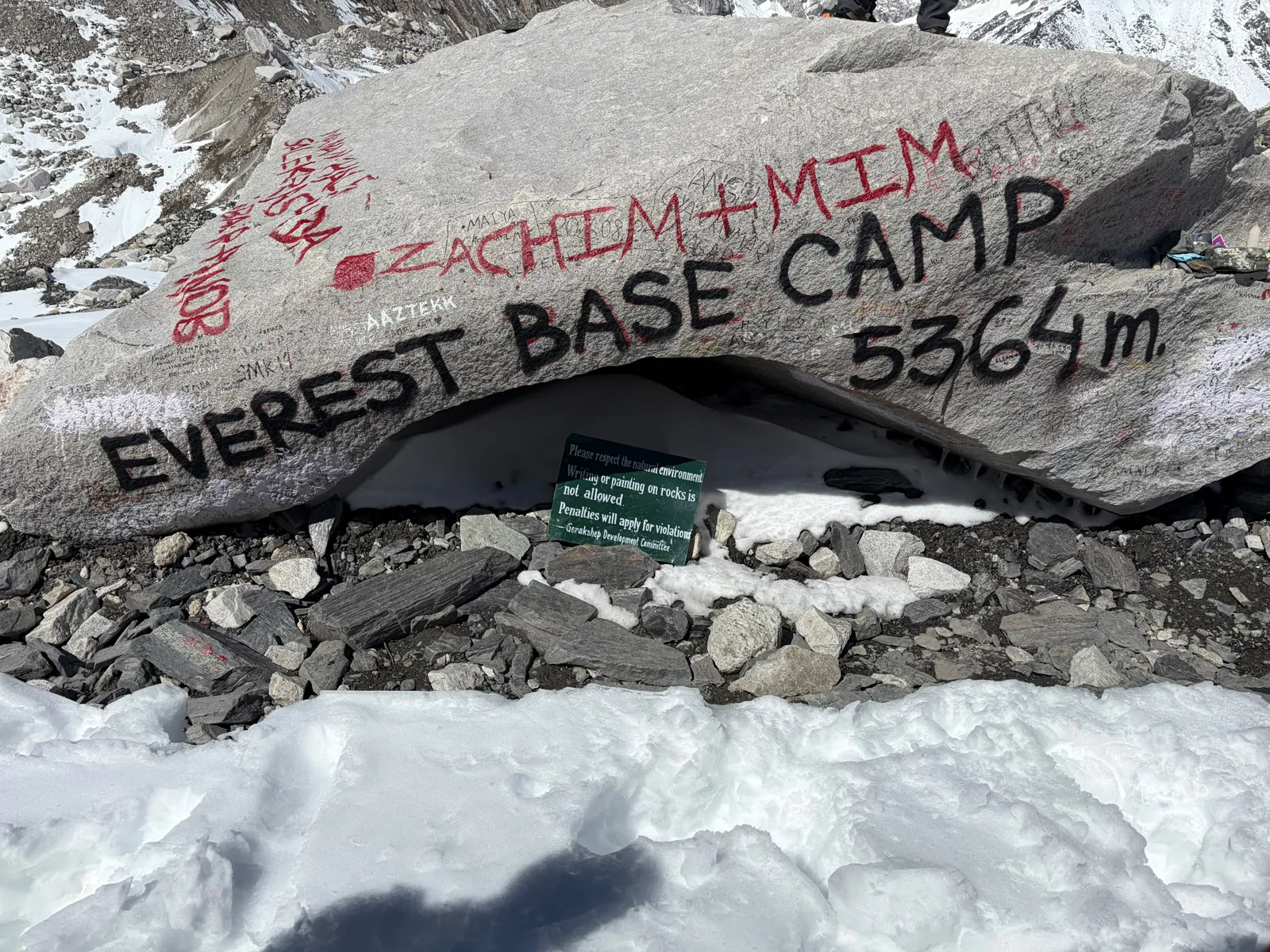Everest Base Camp marker rock at 5,364 m on the EBC trek