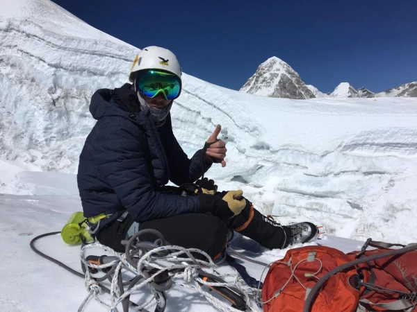Lobuche East Climber Resting K2 View