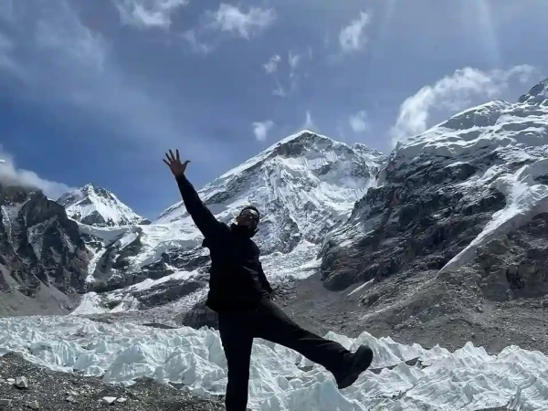 Trekker Posing Everest Base Camp Trek