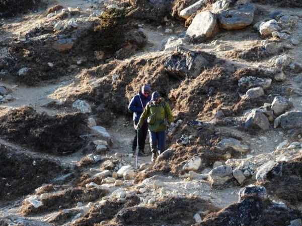 Trekkers Passing Renjo La Pass