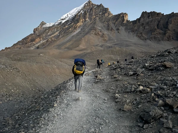 Trekkers Porter On Annapurna Circuit Trail